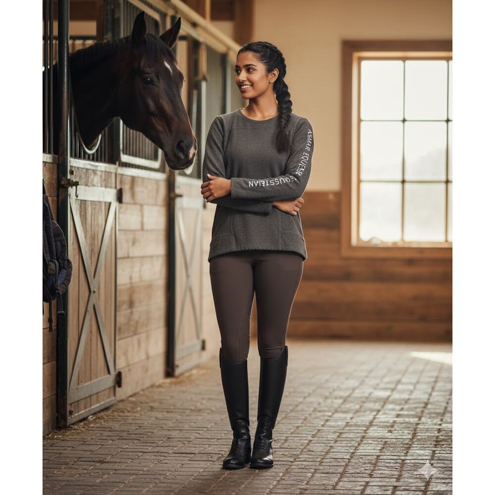 Asmar Equestrian Charcoal Grey Long Sleeve Shirt Technical‎ Knit Riding Top L